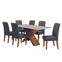 Conjunto de Mesa de Jantar com Tampo de Vidro 1,80m e 6 Cadeiras Grécia Dobuê Madeirado/Grafite