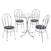 Conjunto de Mesa de Jantar com Tampo de Vidro e 4 Cadeiras Ametista Cromado e Preto - Criativa Móveis