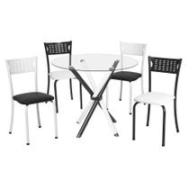 Conjunto de Mesa de Jantar com Tampo de Vidro e 4 Cadeiras Carol Preto e Branco