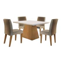 Conjunto de Mesa de Jantar com Tampo de Vidro Luna e 4 Cadeiras Grécia Linho Bege e Imbuia