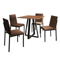 Conjunto de Mesa de Jantar com Tampo Imbuia e 4 Cadeiras Mônaco Veludo Marrom e Preto