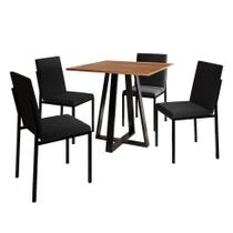 Conjunto de Mesa de Jantar com Tampo Imbuia e 4 Cadeiras Mônaco Veludo Preto