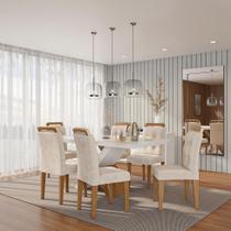 Conjunto de Mesa de Jantar com Vidro e 6 Cadeiras Aurora Veludo Creme e Off White Conjunto de Mesa de Jantar com Vidro e 6 Cadeiras Aurora Veludo Creme e Off White