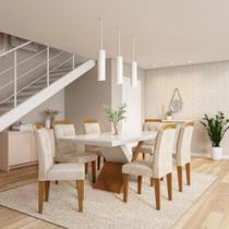 Conjunto de Mesa de Jantar com Vidro e 6 Cadeiras Cecília Veludo Creme e Off White