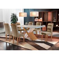 Conjunto de Mesa de Jantar com Vidro e 6 Cadeiras Imperatriz Suede Off White e Chocolate - Rufato