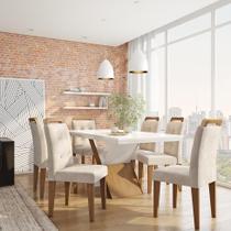 Conjunto de Mesa de Jantar com Vidro e 6 Cadeiras Inês Veludo Creme e Off White Conjunto de Mesa de Jantar com Vidro e 6 Cadeiras Inês Veludo Creme e Off White