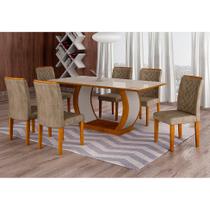 Conjunto de Mesa de Jantar com Vidro e 6 Cadeiras Maia I Suede Animalle Imbuia e Chocolate Conjunto de Mesa de Jantar com Vidro e 6 Cadeiras Maia I Suede Animalle Imbuia e Chocolate