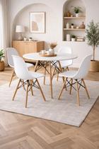 Conjunto de Mesa de Jantar Cozinha Moderna Eames Eiffel Redonda 90cm Tampo de Madeira com 4 Cadeiras Branco Conjunto de Mesa de Jantar Cozinha Moderna Eames Eiffel Redonda 90cm Tampo de Madeira com 4 Cadeiras Branco