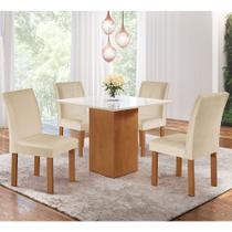 Conjunto de Mesa de Jantar Dakota 90x90cm Tampo de Vidro com 4 Cadeiras Napoles CEL Móveis