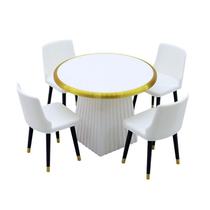 Conjunto de mesa de jantar e cadeiras em miniatura moderno branco e dourado Conjunto de mesa de jantar e cadeiras em miniatura moderno branco e dourado
