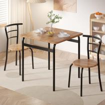 Conjunto de Mesa de Jantar e Cadeiras VECELO para 2 Pessoas Metal/Madeira Marrom Conjunto de Mesa de Jantar e Cadeiras VECELO para 2 Pessoas Metal/Madeira Marrom