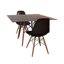 Conjunto De Mesa De Jantar Eames Eiffel Quadrada 90cm Tampo De Madeira Amêndoa Com 2 Cadeiras Pretas