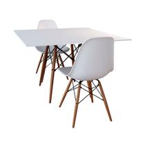 Conjunto de Mesa de Jantar Eames Eiffel Quadrada 90cm Tampo de Madeira Branco com 2 Cadeiras Brancas