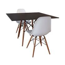 Conjunto De Mesa De Jantar Eames Eiffel Quadrada 90cm Tampo De Madeira Preto Com 2 Cadeiras Brancas