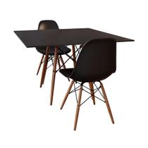 Conjunto De Mesa De Jantar Eames Eiffel Quadrada 90cm Tampo De Madeira Preto Com 2 Cadeiras Pretas