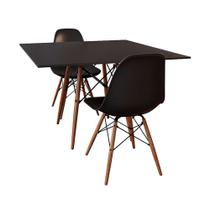 Conjunto De Mesa De Jantar Eames Eiffel Quadrada 90cm Tampo De Madeira Preto Com 2 Cadeiras Pretas