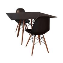 Conjunto De Mesa De Jantar Eames Eiffel Quadrada 90cm Tampo De Madeira Preto Com 2 Cadeiras Pretas