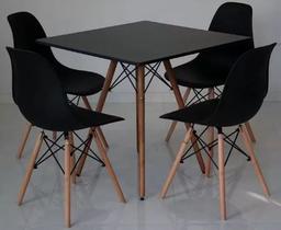 Conjunto de Mesa de Jantar Eames Eiffel Quadrada 90cm Tampo de Madeira Preto com 4 Cadeiras Pretas