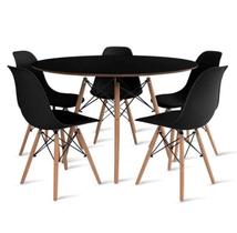 Conjunto de Mesa de Jantar Eames Eiffel Redonda 100cm Tampo de Madeira Preto com 5 Cadeiras Pretas
