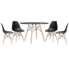 Conjunto de Mesa de Jantar Eames Eiffel Redonda 110cm Tampo de Madeira Preto com 4 Cadeiras Pretas