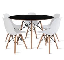 Conjunto de Mesa de Jantar Eames Eiffel Redonda 120cm Tampo de Madeira Preto com 5 Cadeiras Brancas