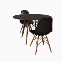 Conjunto de Mesa de Jantar Eames Eiffel Redonda 90cm Tampo de Madeira Preto com 2 Cadeiras Pretas Conjunto de Mesa de Jantar Eames Eiffel Redonda 90cm Tampo de Madeira Preto com 2 Cadeiras Pretas