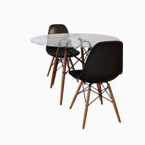 Conjunto De Mesa De Jantar Eames Eiffel Redonda 90cm Tampo De Vidro Com 2 Cadeiras Pretas - House Design