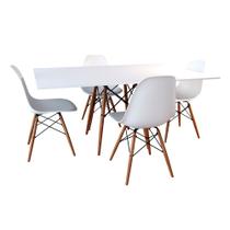 Conjunto de Mesa de Jantar Eames Eiffel Retangular 120x75 Tampo de Madeira Branco com 4 Cadeiras Bra