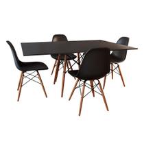 Conjunto de Mesa de Jantar Eames Eiffel Retangular 120x75 Tampo de Madeira Preto com 4 Cadeiras Pret