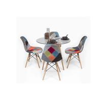 Conjunto de mesa de jantar Eames Glass 80cm com 4 cadeiras de retalhos