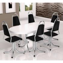 Conjunto de Mesa de Jantar Extensível com Tampo Branco Mascavo e 6 Cadeiras Ashlee Vinil Preto - Brigatto