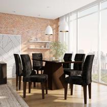 Conjunto de Mesa de Jantar Larissa II com Vidro e 6 Cadeiras Grécia Suede Castor e Preto Conjunto de Mesa de Jantar Larissa II com Vidro e 6 Cadeiras Grécia Suede Castor e Preto