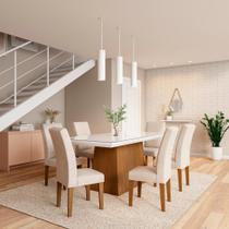 Conjunto de Mesa de Jantar Laura I com Vidro e 6 Cadeiras Grécia Veludo Creme e Off White