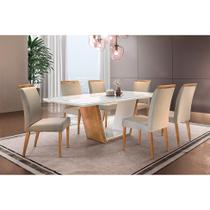 Conjunto de Mesa de Jantar Luna com 6 Cadeiras Ciana Veludo Off White e Bege
