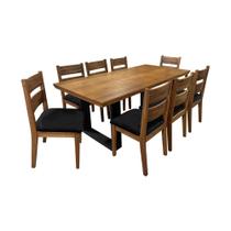 Conjunto de Mesa de Jantar Madeira Maciça Veneza com 8 Cadeiras Estofadas Preta 200x100cm Malbec