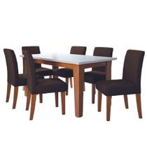 Conjunto de Mesa de Jantar Miami 1,60m com 6 Cadeiras Trieste Dobuê Madeirado/Chocolate Conjunto de Mesa de Jantar Miami 1,60m com 6 Cadeiras Trieste Dobuê Madeirado/Chocolate