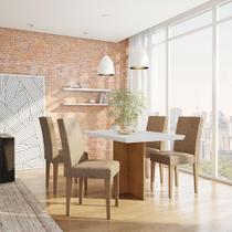 Conjunto de Mesa de Jantar Munique I com Tampo de Vidro Off White e 4 Cadeiras Grécia Suede Chocolate