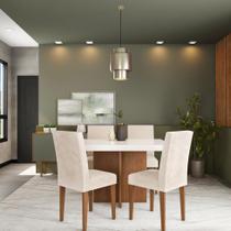 Conjunto de Mesa de Jantar Munique II com Tampo de Vidro Off White e 4 Cadeiras Grécia Veludo Creme