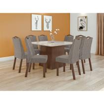 Conjunto de Mesa de Jantar Quadrada com Tampo de Vidro Off White e 8 Cadeiras Nevada Suede Animale Bege e Imbuia