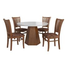 Conjunto de Mesa de Jantar Redonda 120x120 Sevilha e 4 Cadeiras Valência