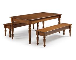 Conjunto de Mesa de Jantar Retangular com 2 Bancos de Madeira Antique - M5917 Conjunto de Mesa de Jantar Retangular com 2 Bancos de Madeira Antique - M5917