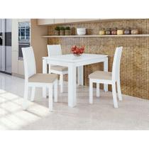 Conjunto de Mesa de Jantar Retangular com 4 Cadeiras Athenas Linho Bege e Branco