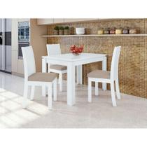 Conjunto de Mesa de Jantar Retangular com 4 Cadeiras Athenas Veludo Creme e Branco