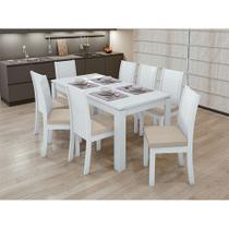 Conjunto de Mesa de Jantar Retangular com 6 Cadeiras Athenas Linho Bege e Branco