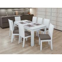 Conjunto de Mesa de Jantar Retangular com 6 Cadeiras Athenas Suede Animale Bege e Branco