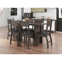 Conjunto de Mesa de Jantar Retangular com 6 Cadeiras Milano Amêndoa e Preto