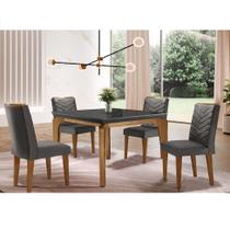 Conjunto de Mesa de Jantar Retangular com Tampo de Vidro e 4 Cadeiras Turquesa Veludo Grafite e Imbuia