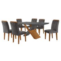 Conjunto de Mesa de Jantar Retangular com Tampo de Vidro Genova e 6 Cadeiras Itália Veludo Grafite e Imbuia Conjunto de Mesa de Jantar Retangular com Tampo de Vidro Genova e 6 Cadeiras Itália Veludo Grafite e Imbuia