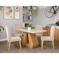 Conjunto de Mesa de Jantar Retangular com Tampo de Vidro Off White Agata e 4 Cadeiras Clarice Suede Nude e Nature Conjunto de Mesa de Jantar Retangular com Tampo de Vidro Off White Agata e 4 Cadeiras Clarice Suede Nude e Nature
