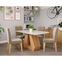 Conjunto de Mesa de Jantar Retangular com Tampo de Vidro Off White Agata e 4 Cadeiras Paola Suede Joli e Nature Conjunto de Mesa de Jantar Retangular com Tampo de Vidro Off White Agata e 4 Cadeiras Paola Suede Joli e Nature